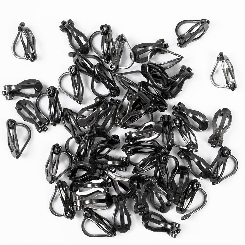 50 Clip-On Earrings Components for Non Pierced Ears Jewelry Making Findings Jet Black