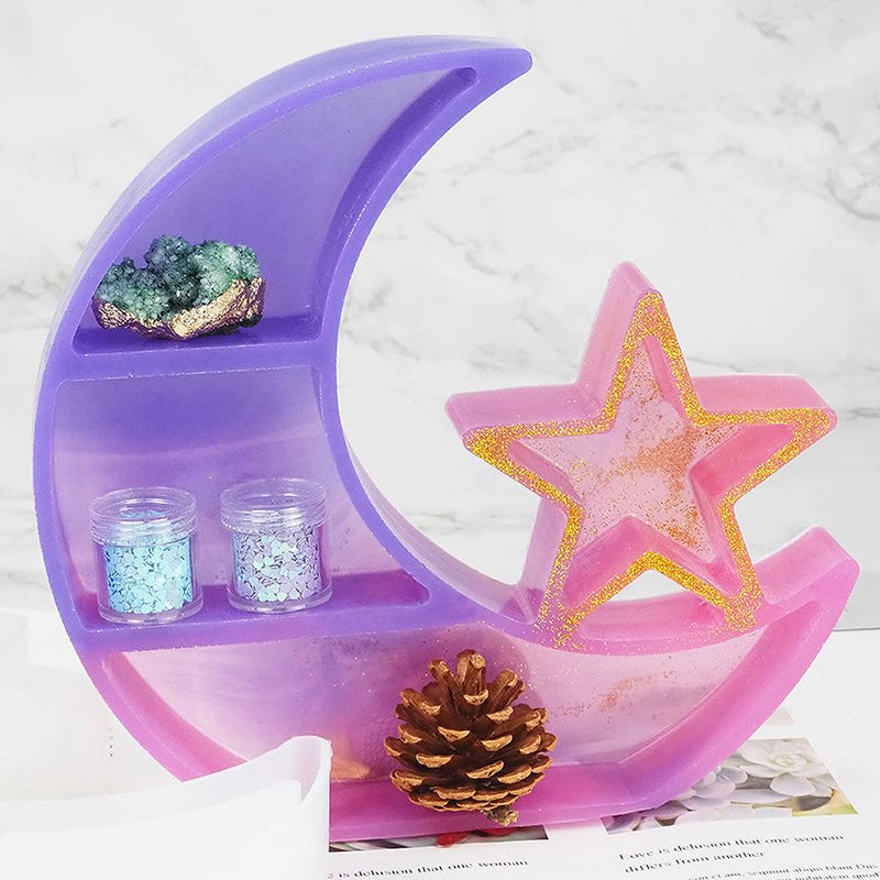 Crescent Moon Shelf Epoxy Resin Silicone Molds Crystal Display Tray DIY 2-Bundle Set