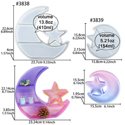 Crescent Moon Shelf Epoxy Resin Silicone Molds Crystal Display Tray DIY 2-Bundle Set