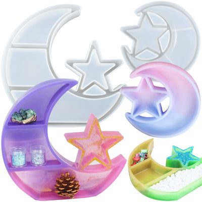 Crescent Moon Shelf Epoxy Resin Silicone Molds Crystal Display Tray DIY 2-Bundle Set