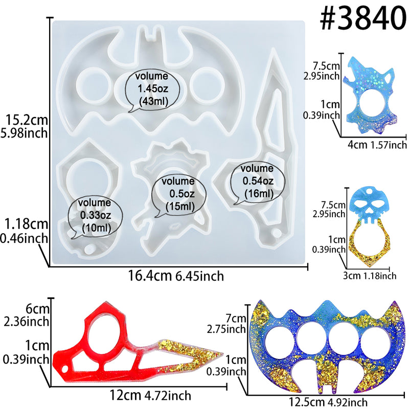 Defense Keychain Epoxy Resin Silicone Mold 4-shape Wolf|Bat|Skull