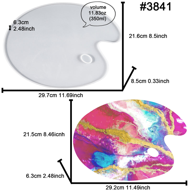 Paint Tray Palette Epoxy Resin Silicone Mold with Thumb Hole, Oval 11.5x8.5inch