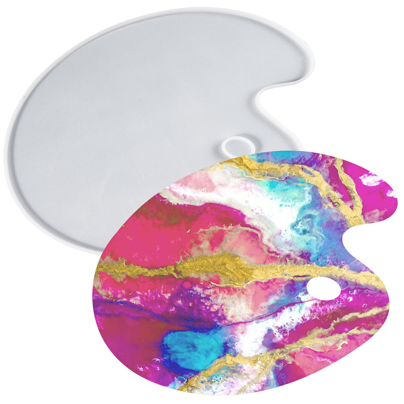 Paint Tray Palette Epoxy Resin Silicone Mold with Thumb Hole, Oval 11.5x8.5inch