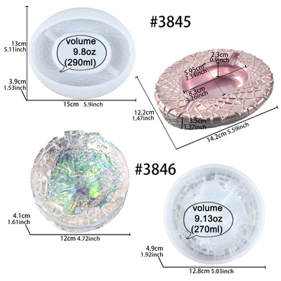 Epoxy Resin Ashtray Silicone Molds with Diamond Base Square and Round 2-Bundle Large Size 4inch