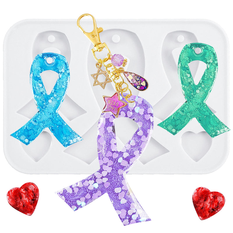 Awareness Ribbon Keychain Resin Silicone Mold with Heart 5-cavity 0.7-2.9inch