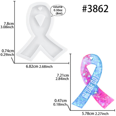 Cancer Awareness Ribbon Keychain Resin Silicone Mold with Hole 2.8x2.3inch