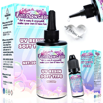 UV Resin Hard & Soft Crystal Clear Glue Ultraviolet Solar Sunlight Cure Set of 2