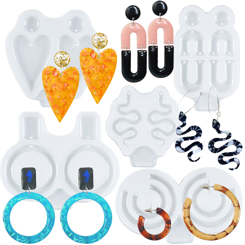 Funshowcase Snake Earring Epoxy Resin Silicone Molds with Heart Oval Ring C Shaped 5-Bundle 0.5-2inch