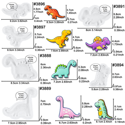Dinosaur Fondant Silicone Molds 11-Bundle 1.4-3.5inch