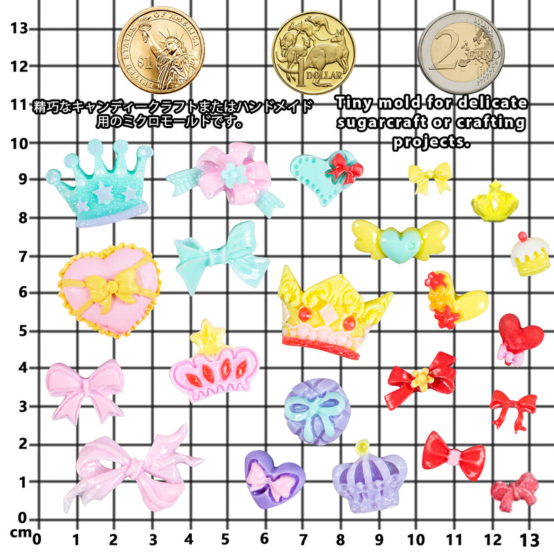 Cute Ribbon Bows Crowns Hearts Silicone Mold 14-Count