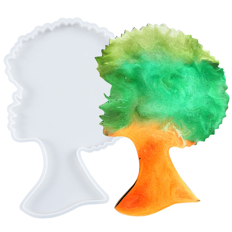 African Girl Head Resin Epoxy Silicone Mold 5.5x8x0.3-inch