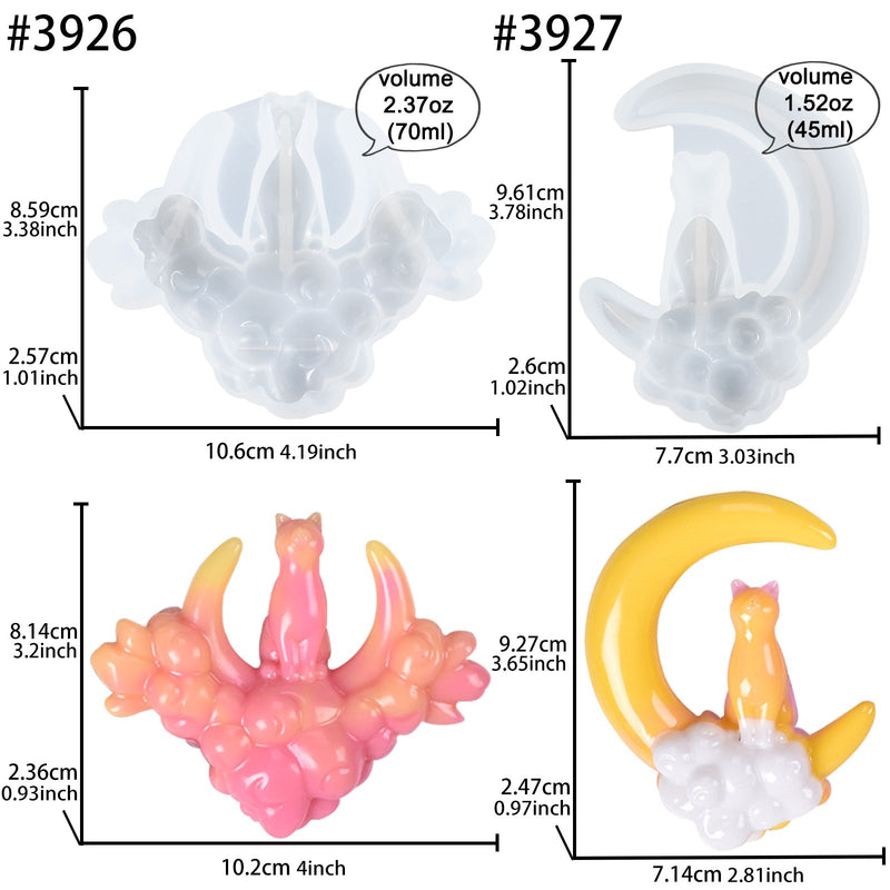 Cat on Crescent Moon Epoxy Resin Silicone Mold 2-Bundle