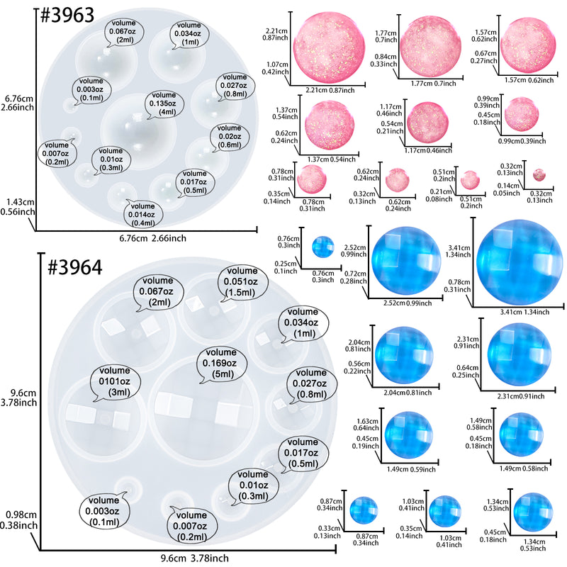 Mini Dome Cabochon Gemstone Pastry Silicone Molds 2 Bundle