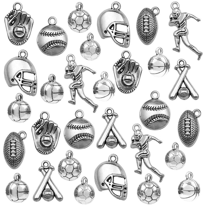 Sports Charms Bulk 30 Mixed For Jewelry Making Pendant Keychain DIY