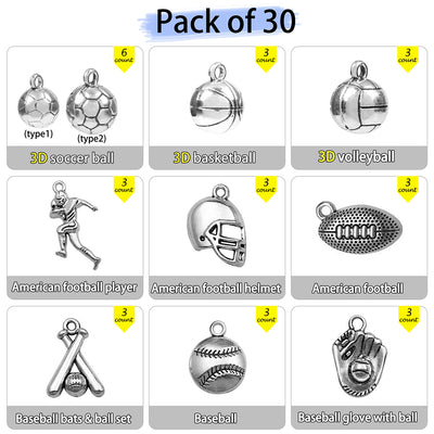 Sports Charms Bulk 30 Mixed For Jewelry Making Pendant Keychain DIY