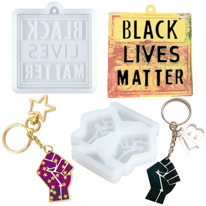 Black Lives Matter Fist Keychain Epoxy Resin Silicone Molds with BLM Tag