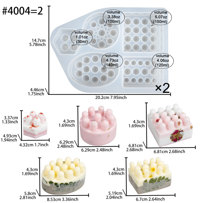 Massage Bar Soap Silicone Molds Pack of 2 10-Cavity Assortment