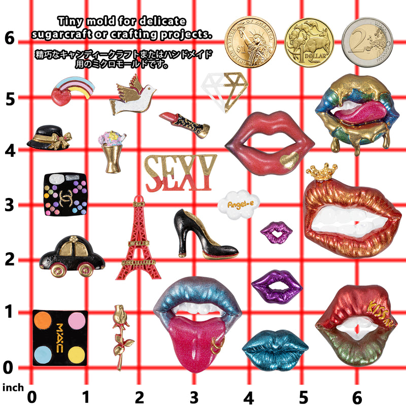 Luscious Sexy Lips Diamond Hat Tower Logo Resin Silicone Molds for Chocolate Soap Pack of 2