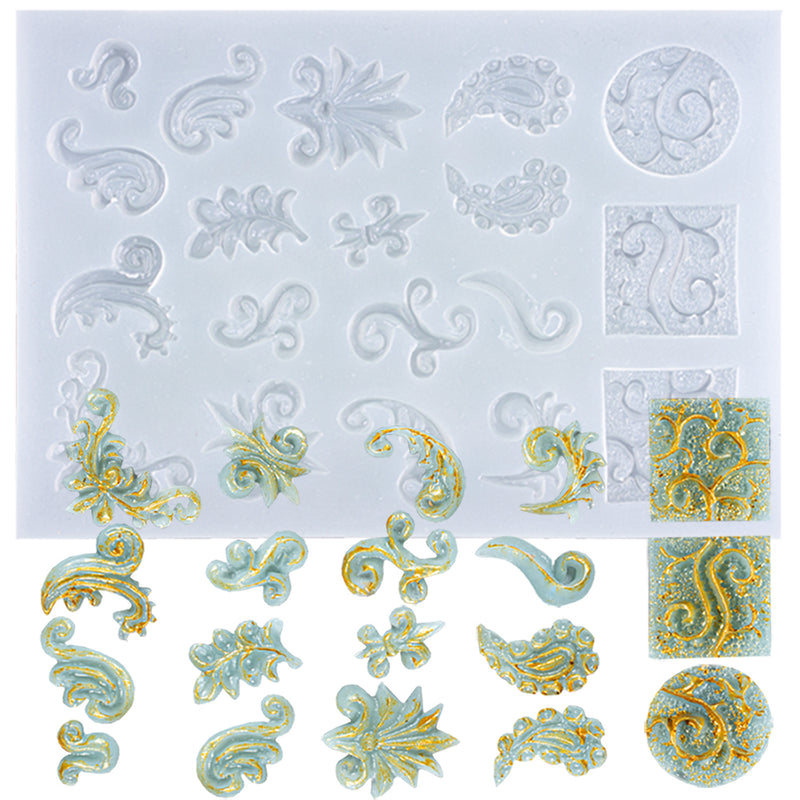 Vintage Paisley Scrollwork Resin Silicone Mold 19-Cavity
