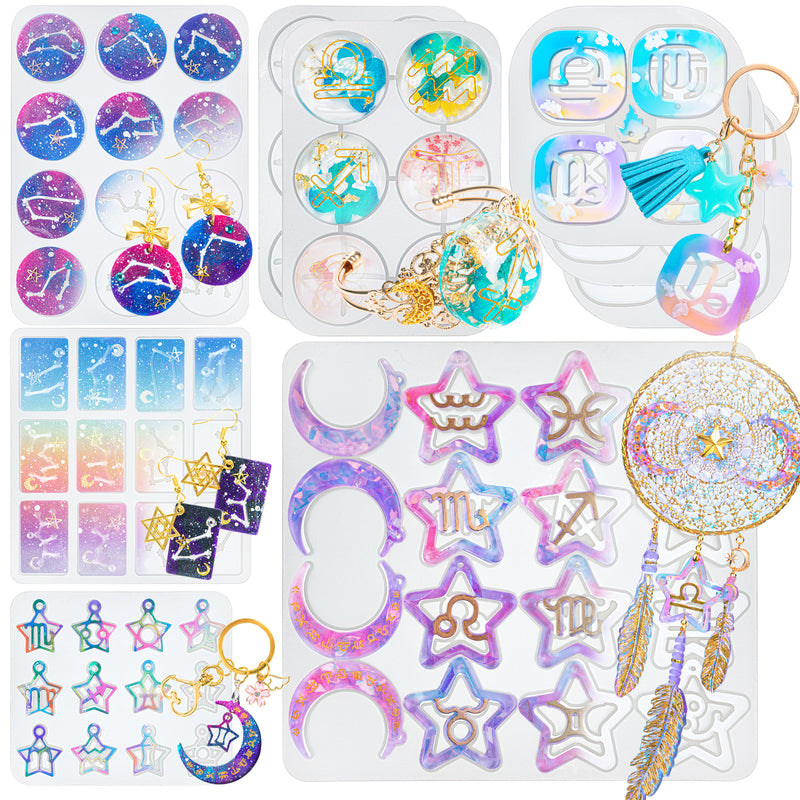 Zodiac Resin Silicone Molds Pack of 9 for Keychain Charms Necklace Pendant Earring Bracelet Jewelry Making