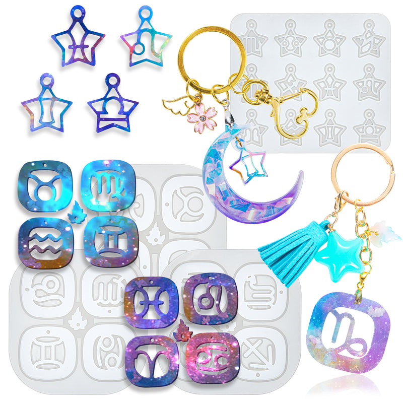 Zodiac Resin Molds Silicone Open Star Charms Pack of 4 Keychain Charms Necklace Pendant Earring Bracelet Cabochon Jewelry Making