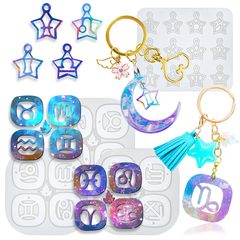 Zodiac Resin Molds Silicone Open Star Charms Pack of 4 Keychain Charms Necklace Pendant Earring Bracelet Cabochon Jewelry Making