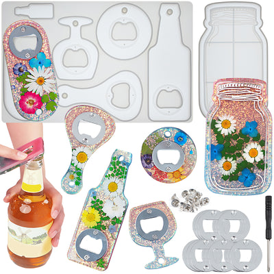 Epoxy UV Resin Casting Silicone Molds Bottle Opener and Jar Tray with Kits Pack of 48