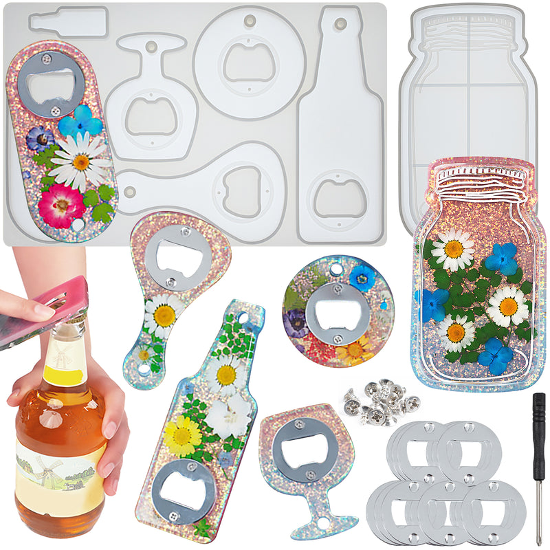Epoxy UV Resin Casting Silicone Molds Bottle Opener and Jar Tray with Kits Pack of 48