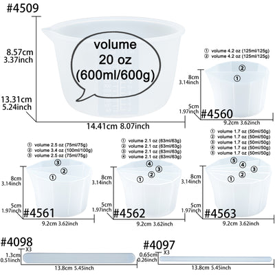 Silicone Measuring Cup 600ML and Split Cup(2/3/4/5 Chambers) with Rubber Stir Sticks kit