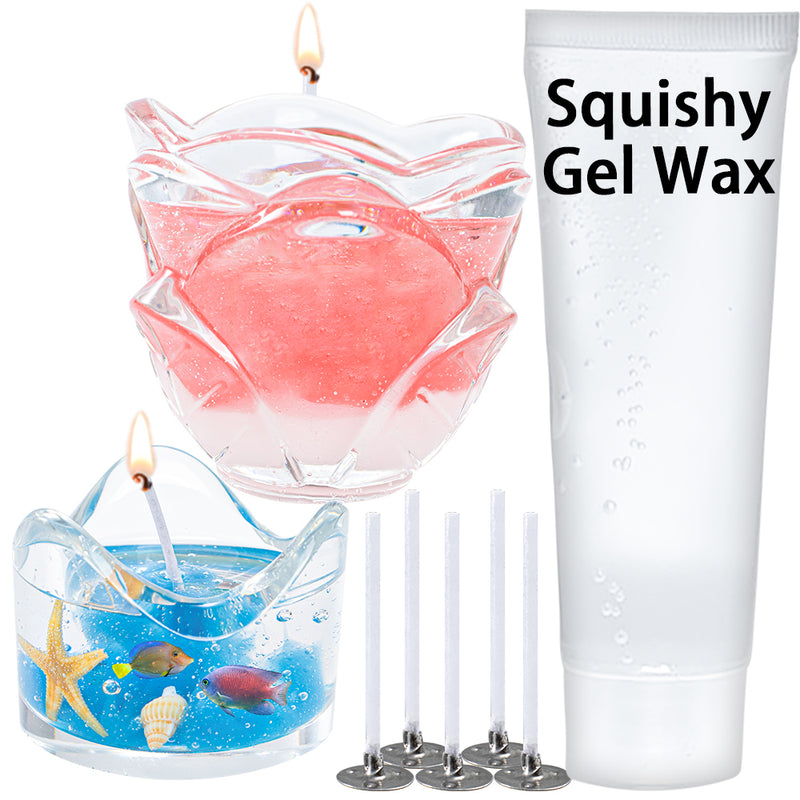 Candle Making Supplies Pack Squishy Gel Wax, Coloring Liquid Dye, Wicks