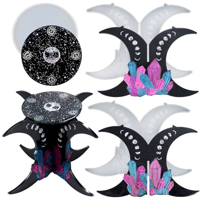 Witchy Altar Table Stool Epoxy Resin Casting Silicone Mold 3-count Crescent Moon