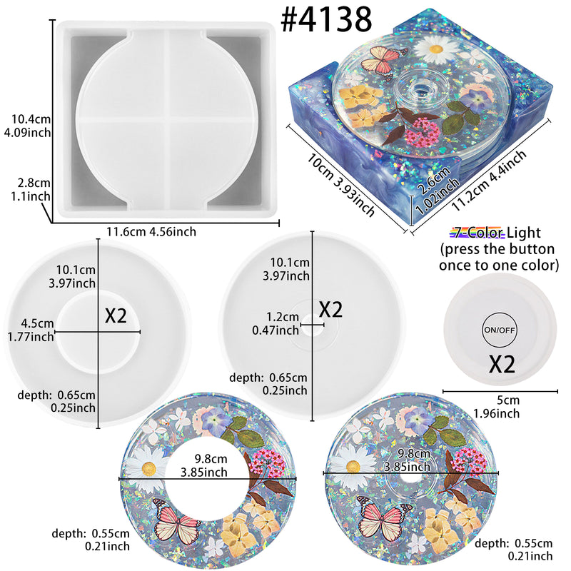 LED Coaster and CD Case Centerpiece Organizer Epoxy Resin Silicone Molds Pack of 14