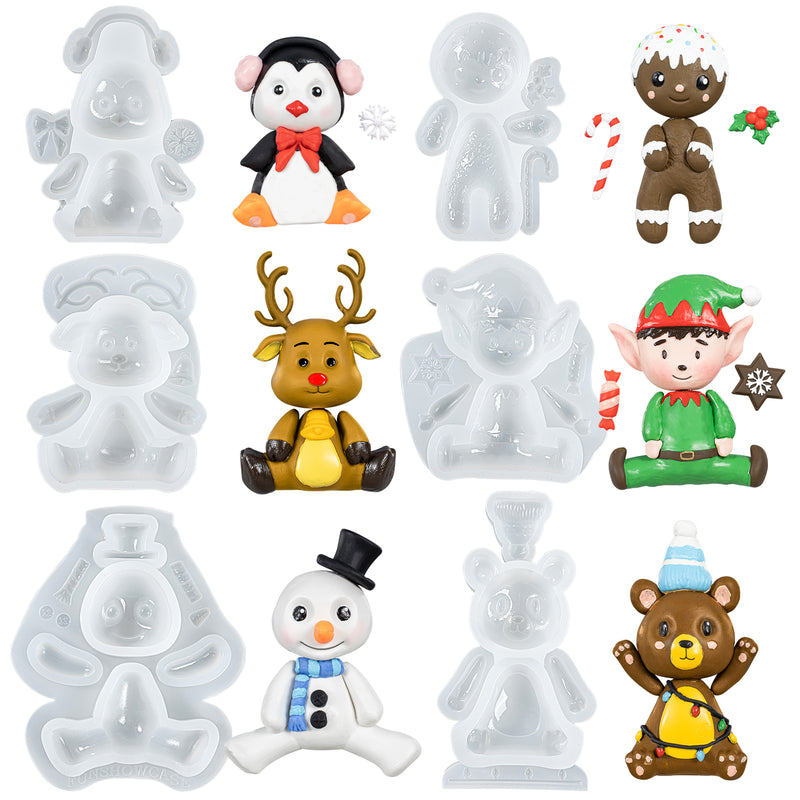 Christmas Silicone Molds Penguin Reindeer Snowman Gingerbread Man Santa Elf Bear Height 3-4inch
