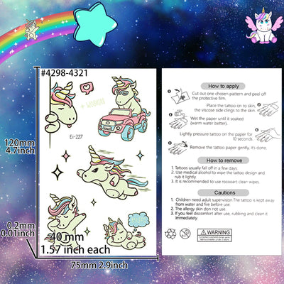 Luminous Temporary Tattoos Unicorn Craft Stickers