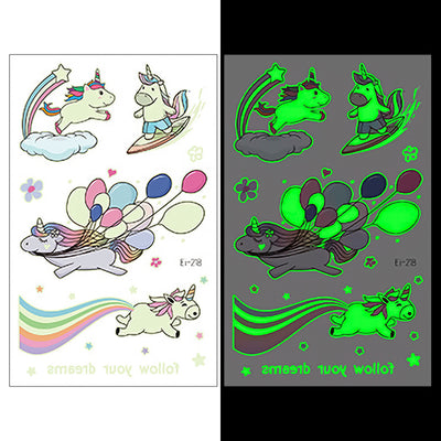 Luminous Temporary Tattoos Unicorn Craft Stickers