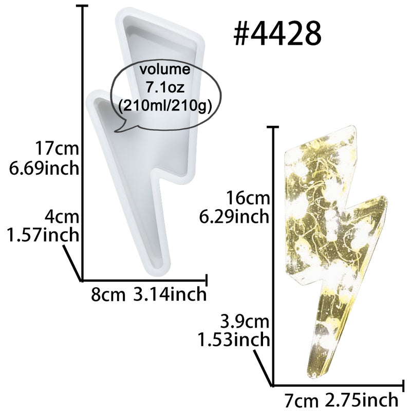 Large Lightning Strike Resin Lamp Casting Mold Silicone 6x3x1.5-inch Cake Desserts Tray