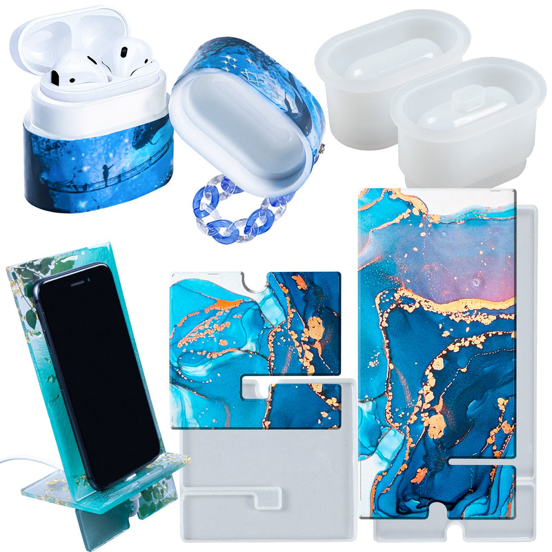 Resin Silicone Molds Earbuds Case and Phone Stand Epoxy Casting Craft Set