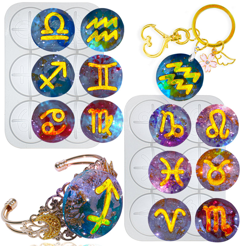 Zodiac Round Cabochon Resin Molds Silicone for Dome Keychain Charms Necklace Pendant Jewelry Making