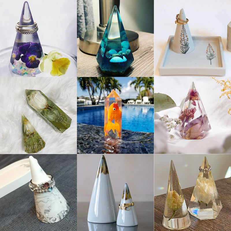 Ring Holder Resin Silicone Molds Crystal Cone Pyramid Jewelry Display Stand Pack of 8