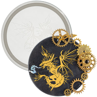 Etched Dragon Pattern Round Coaster Resin Mold