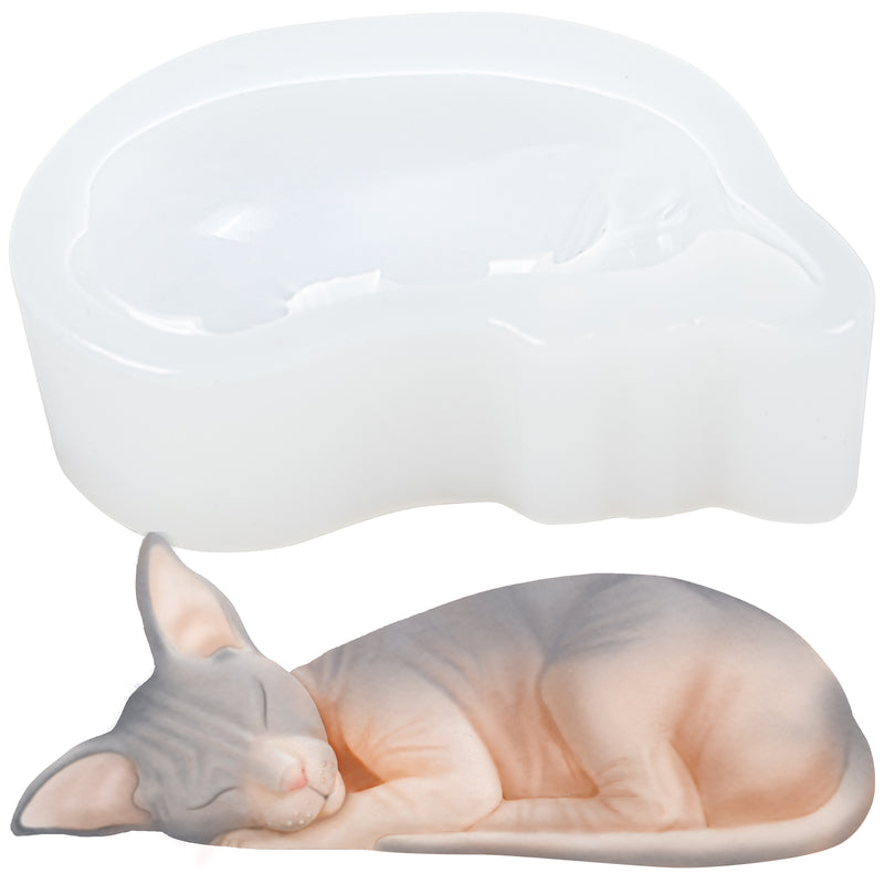Sleeping Sphynx Cat Resin Silicone Mold for Epoxy Casting Fondant Cake Decorating 3inch