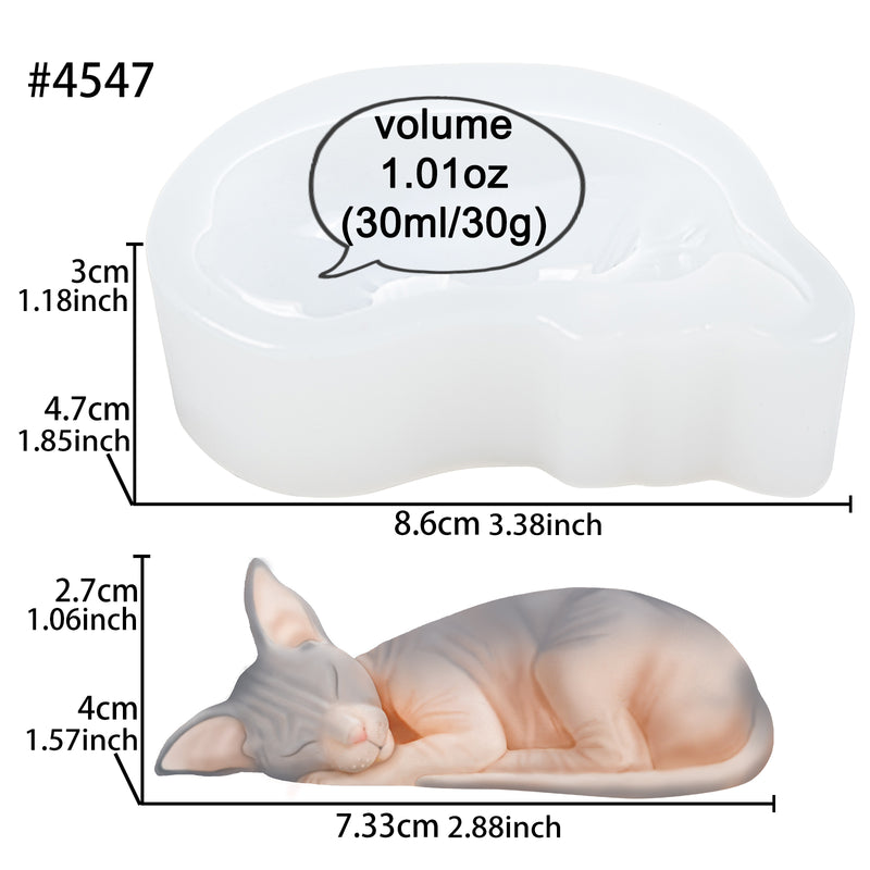 Sleeping Sphynx Cat Resin Silicone Mold for Epoxy Casting Fondant Cake Decorating 3inch