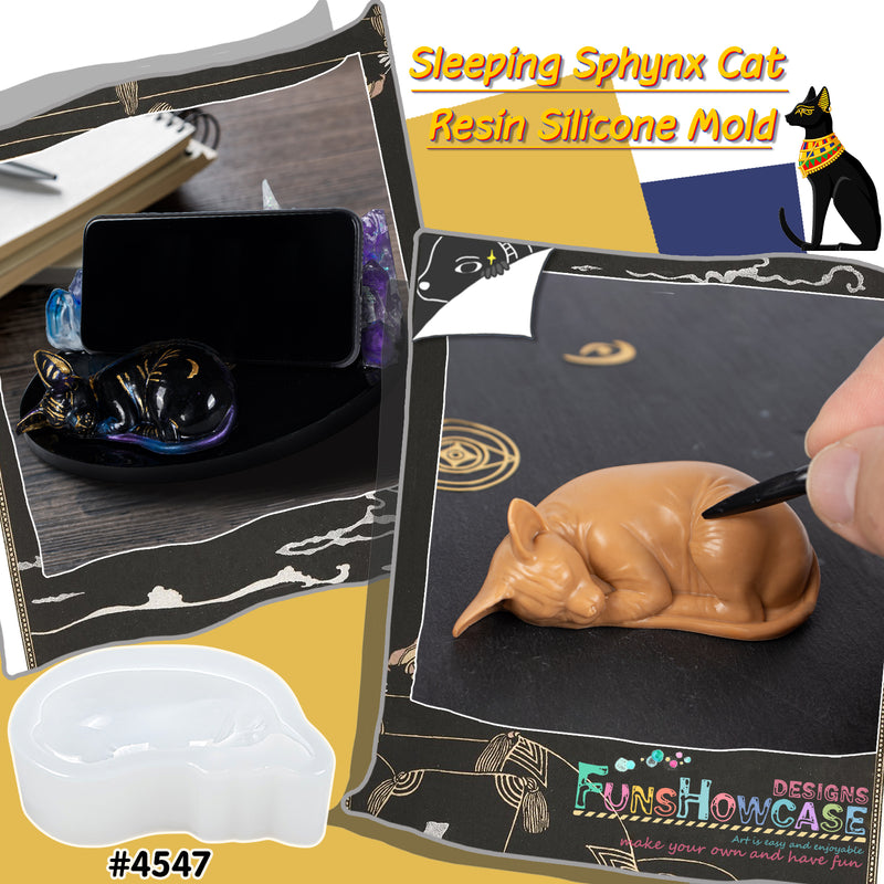 Sleeping Sphynx Cat Resin Silicone Mold for Epoxy Casting Fondant Cake Decorating 3inch
