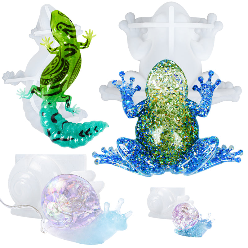 3D Frog Lizard Snail Silicone Molds Pack of 4