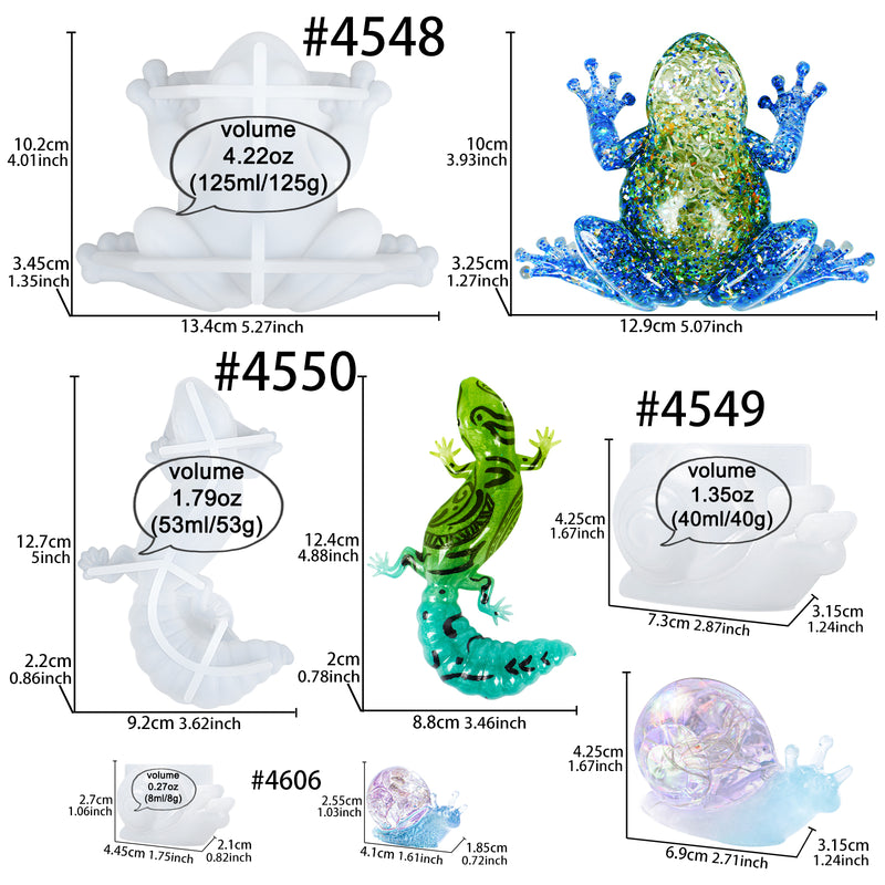 3D Frog Lizard Snail Variety Epoxy Resin Molds Silicone