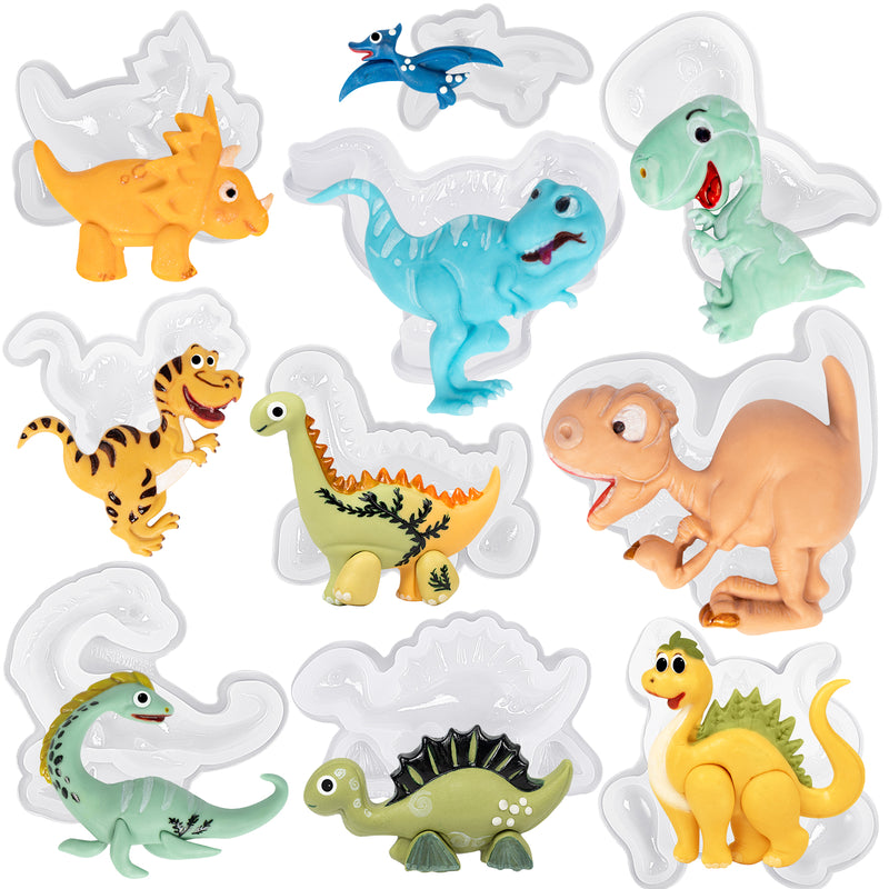 Dinosaur Fondant Silicone Molds Pack of 10, Sugarcraft, Polymer Clay, Chocolate, Candy
