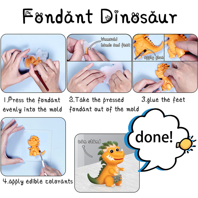 3D Dinosaur Fondant Silicone Molds for Sugarcraft Cake Decoration Pack of 3