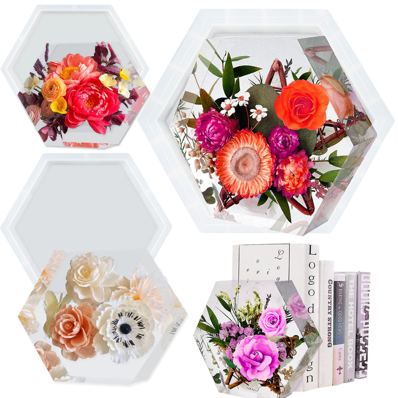 Hexagon Resin Silicone Mold Flower Preservation Making Set of 3