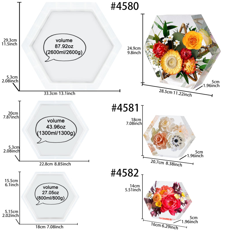 Hexagon Resin Silicone Mold Flower Preservation Making Set of 3