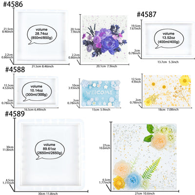 Square and Rectangle Resin Silicone Molds Flower Preservation Making Set of 4